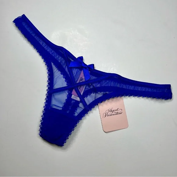 NWT Agent Provocateur Cruz Sapphire 3 Piece Set: 32C Bra AP2 S Thong & Suspender